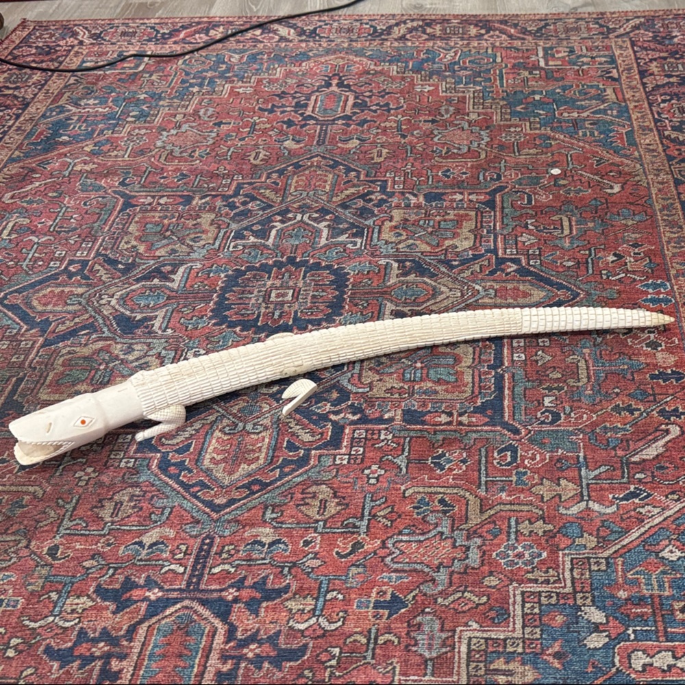 White carved Alligator Figurine ivory